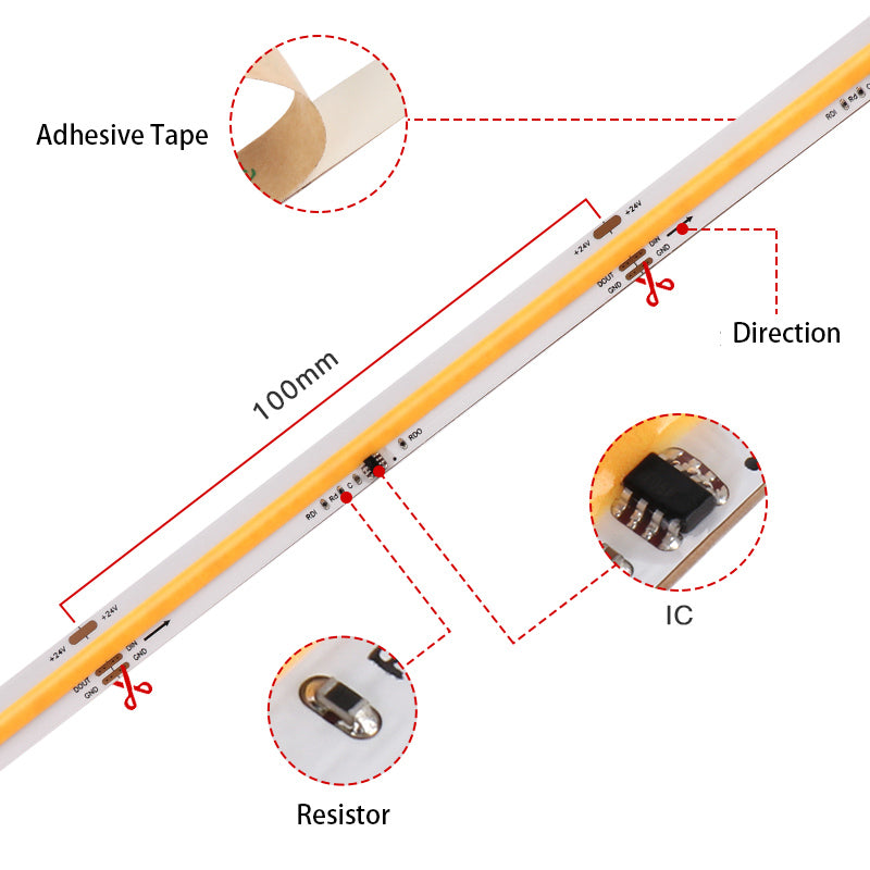 10mm COB LED Strip Lights DC 24V Running Water Chasing