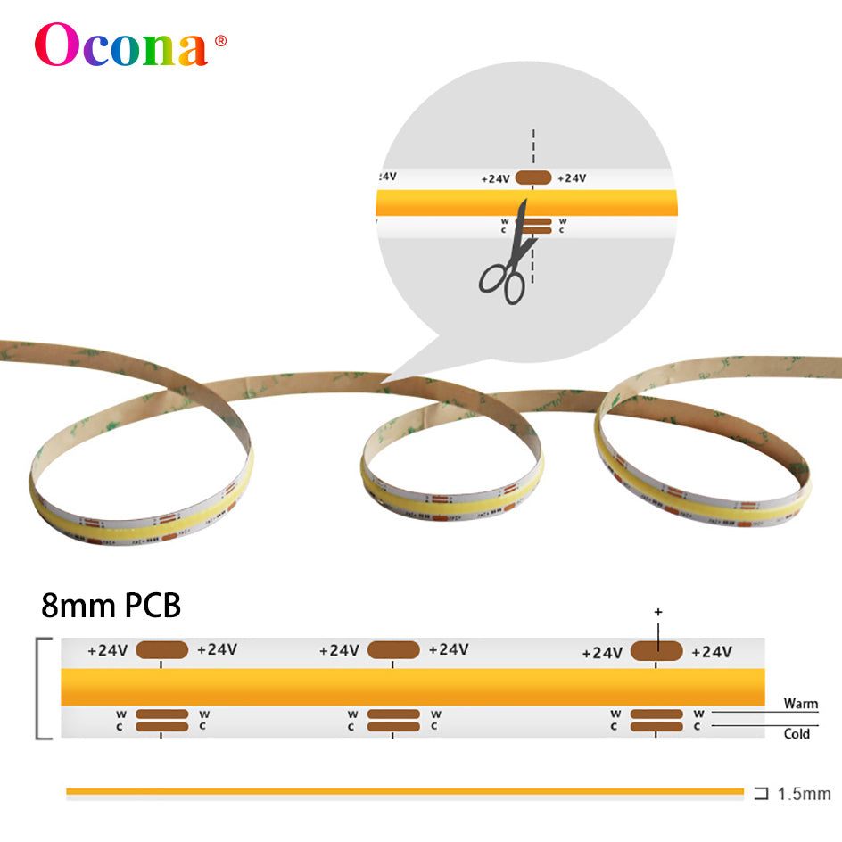 CCT COB LED Strip 8mm Width