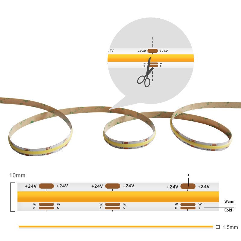 CCT COB LED Strip 10mm Width