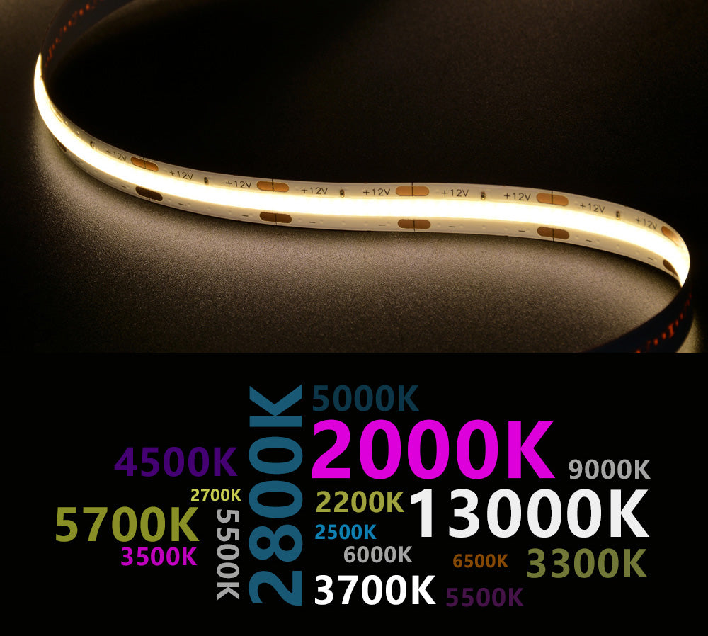 COB LED Strip Light 8mm 480LED/m DC 12V 24V Dimmable
