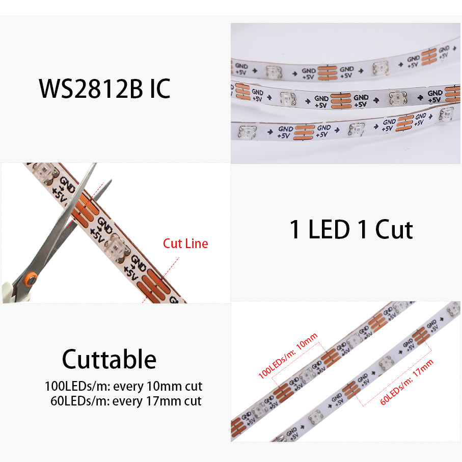 Super Thin 3mm WS2812b LED Strip Light DC 5V 12V Individually Addressable